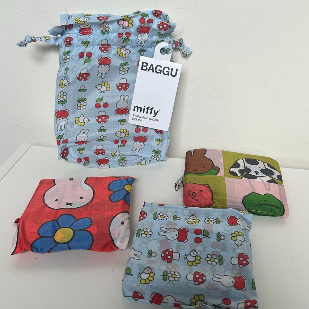 Baggu x Miffy Standard Reusable Bag Set Of 3 With Pouch, Retired NWT